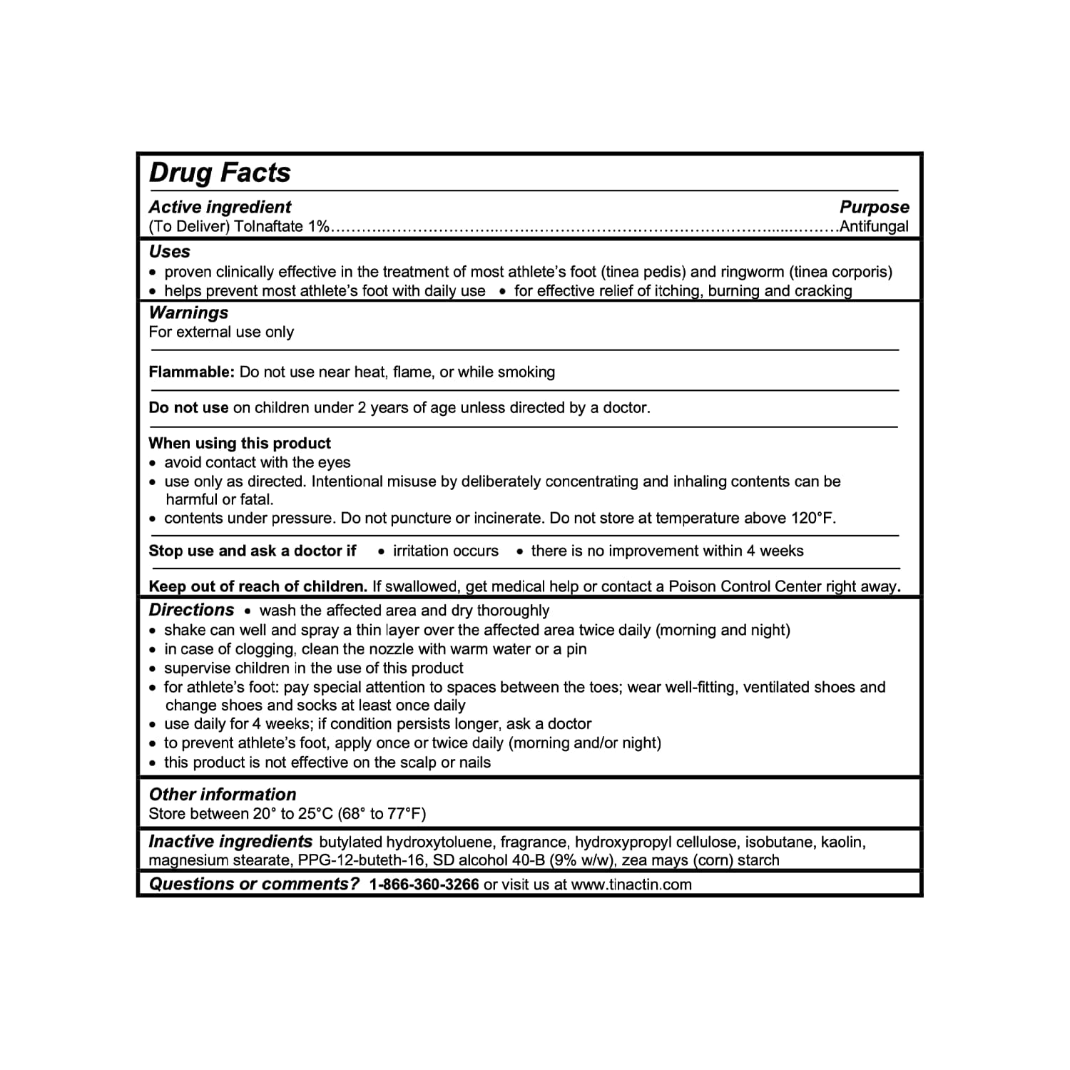 Drug facts for Tinactin® Athlete’s Foot Deodorant Powder Spray